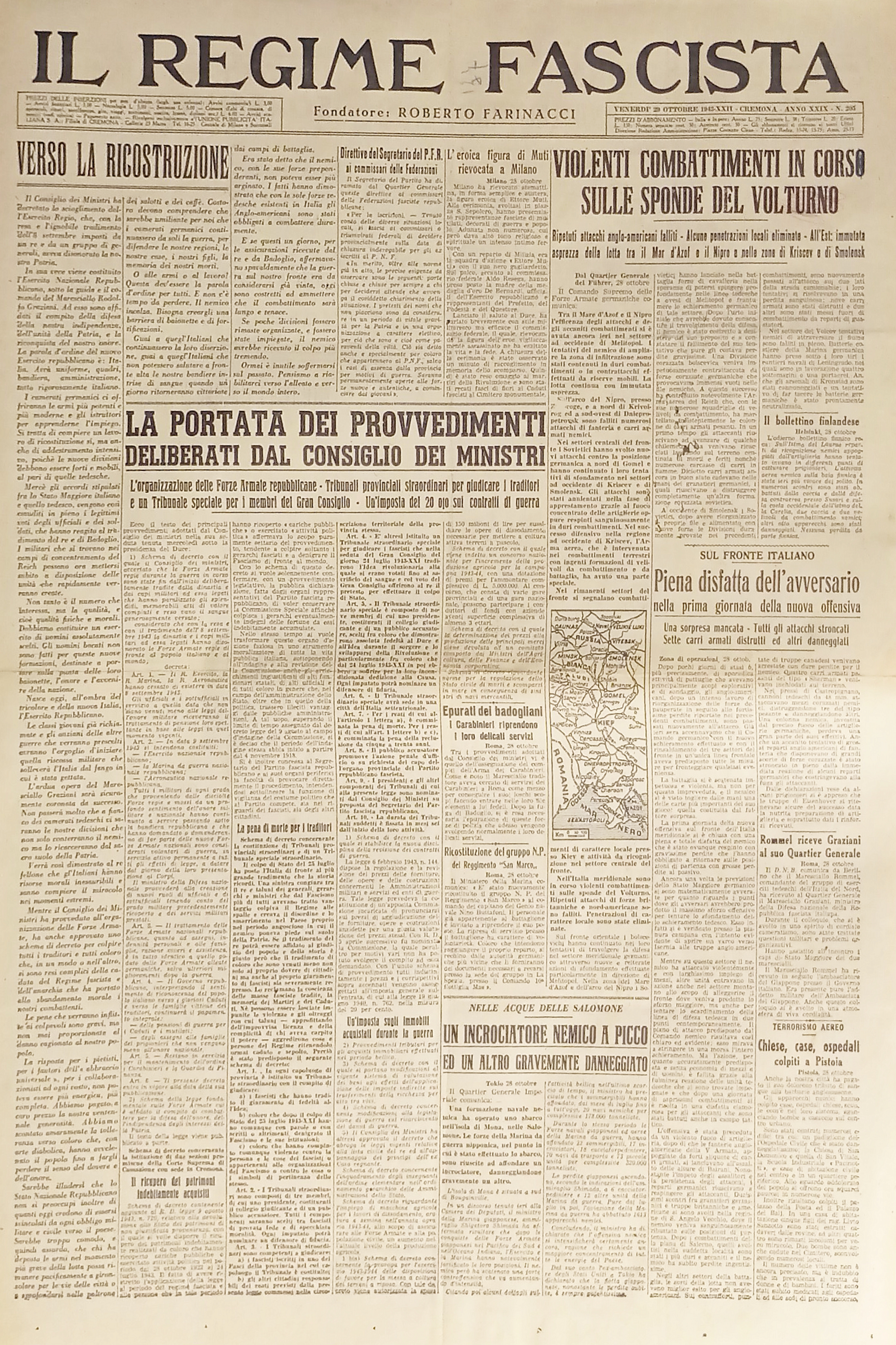 Quotidiano Il Regime Fascista n. 205 - 1943 Combattimenti sulle …