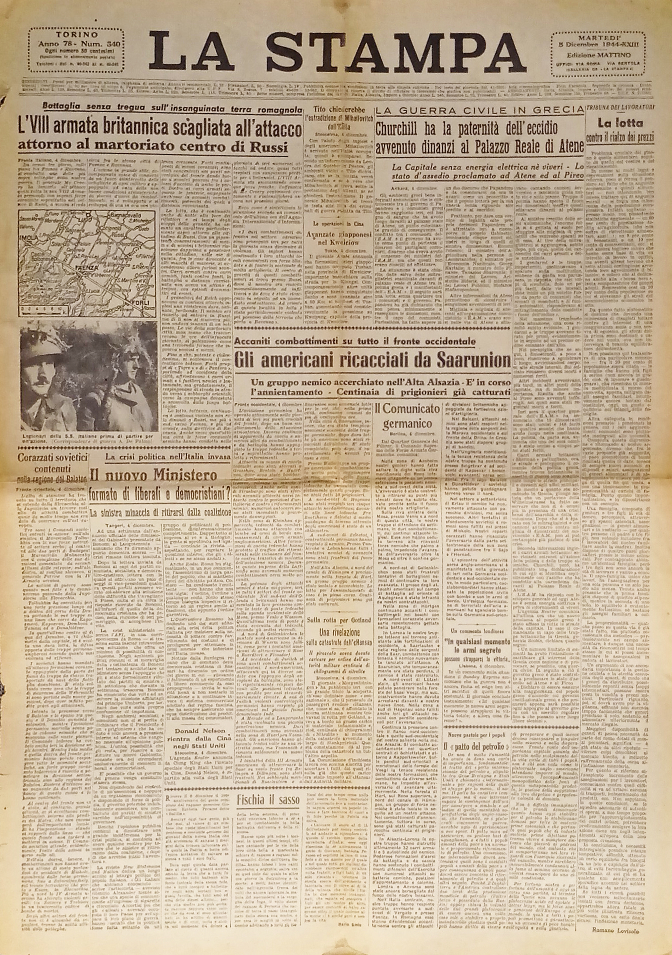 Quotidiano La Stampa N. 340 - 1944 Gli americani ricacciati …
