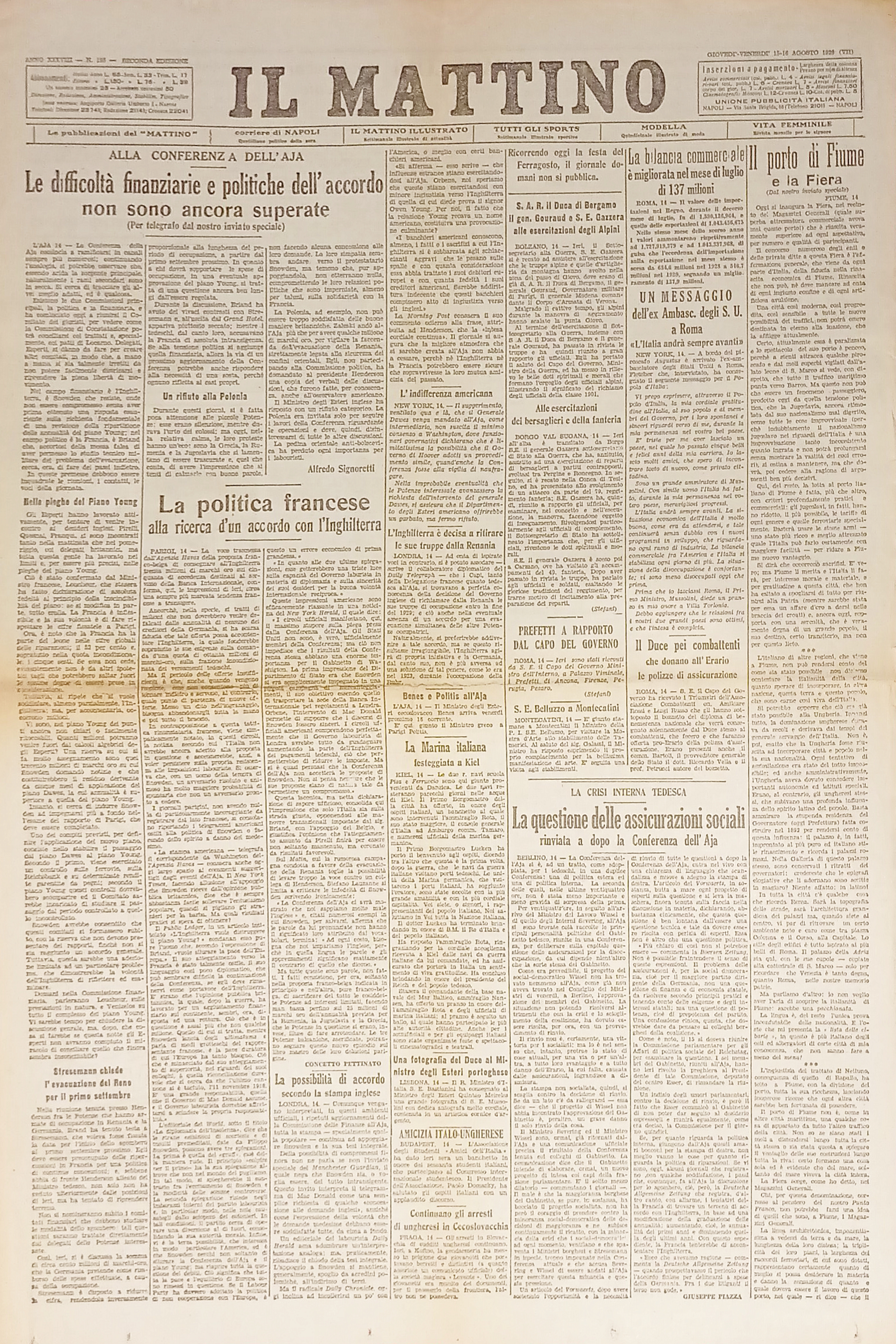 Quotidiano Napoli - Il Mattino n. 195 - 1929 Le …
