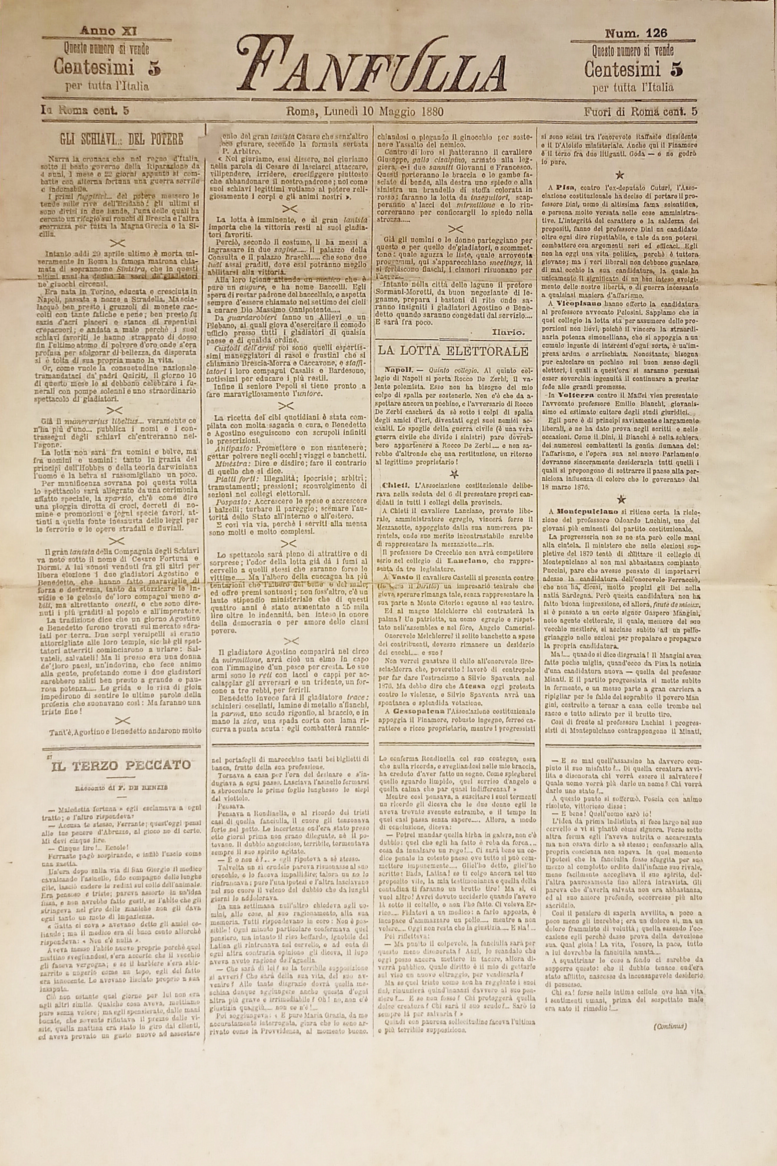 Quotidiano Roma - Fanfulla n. 126 - 1880 La Lotta …