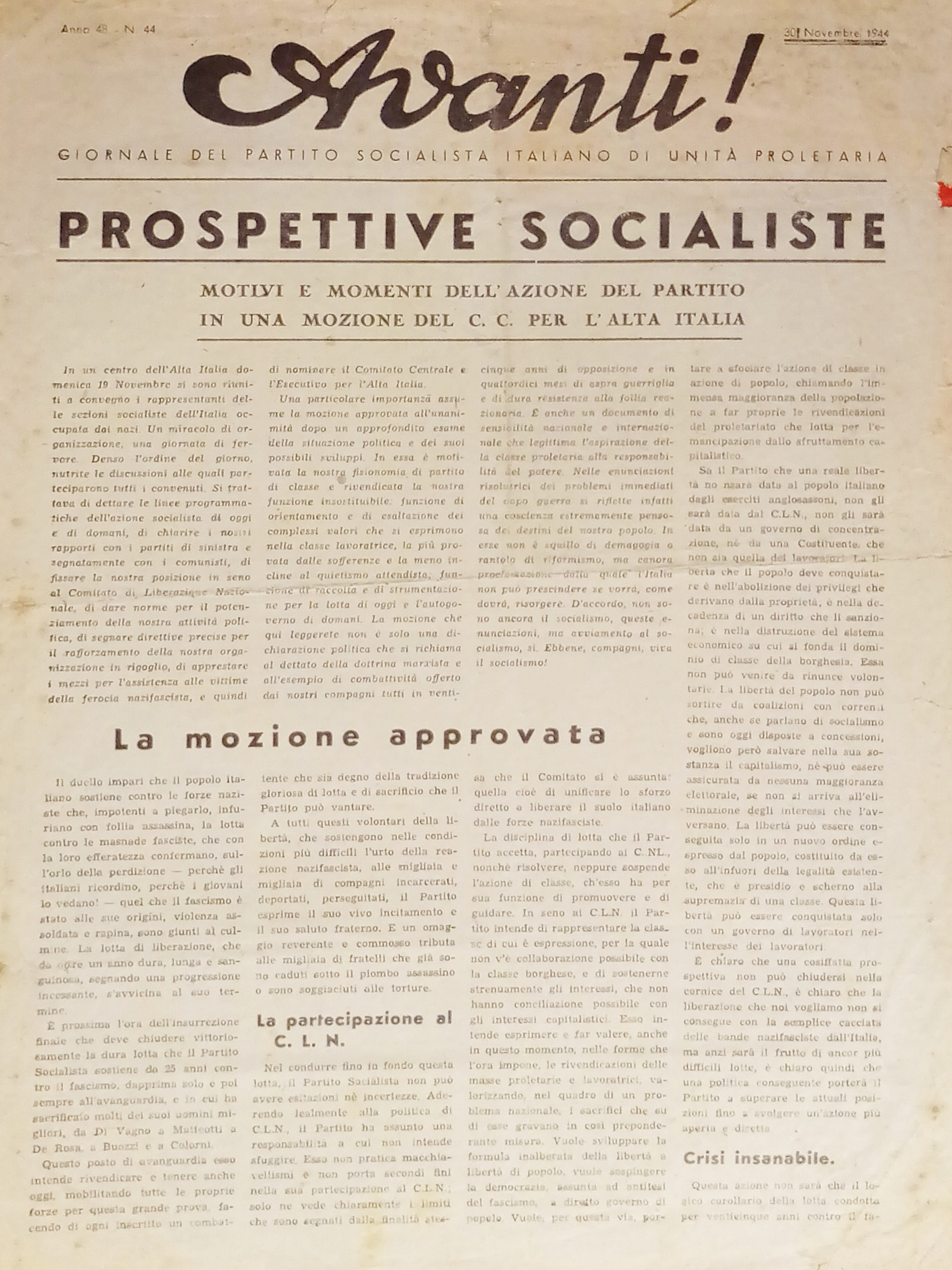 Quotidiano Socialista - Avanti! N. 44 - 1944 Prospettive Socialiste