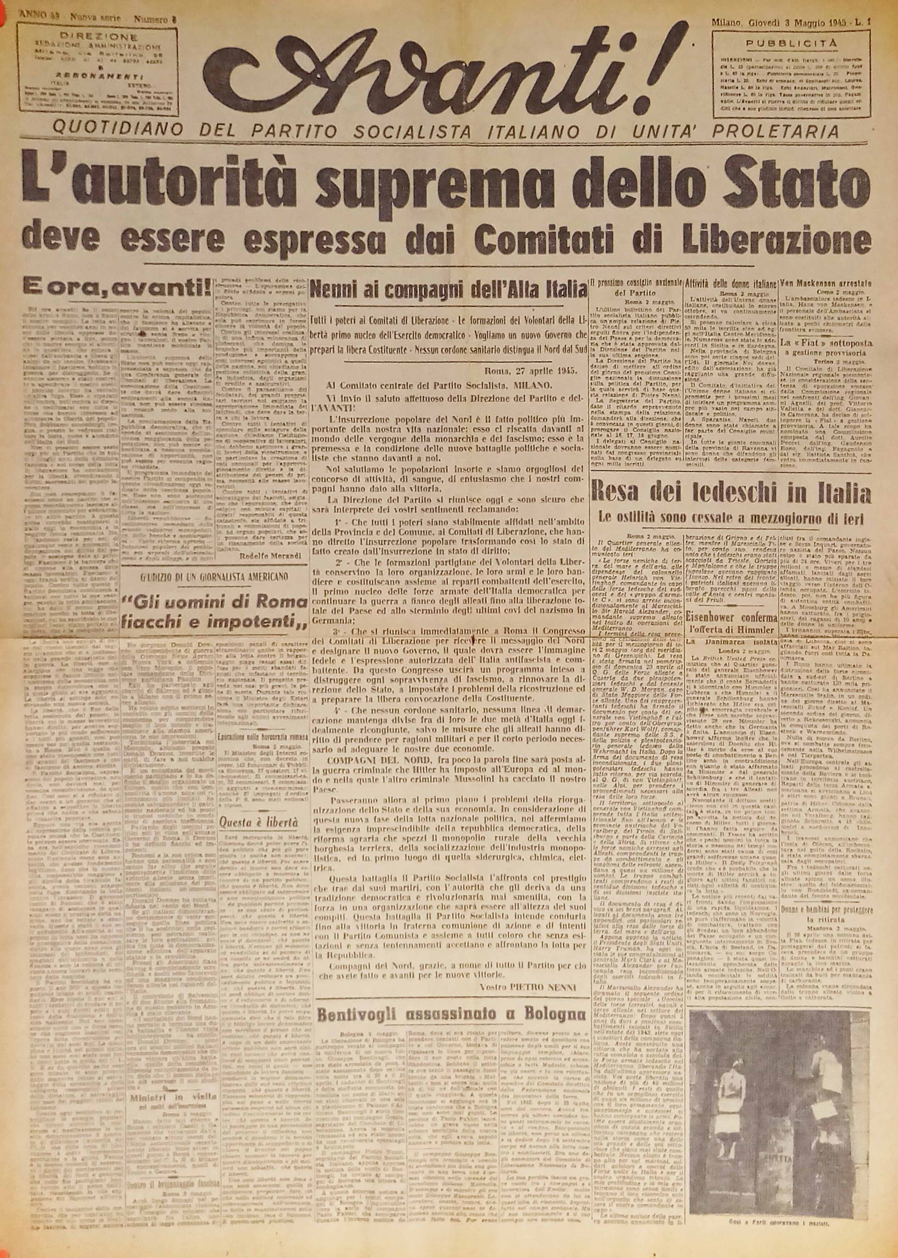 Quotidiano Socialista - Avanti! N. 8 - 1945 L'autorità suprema …