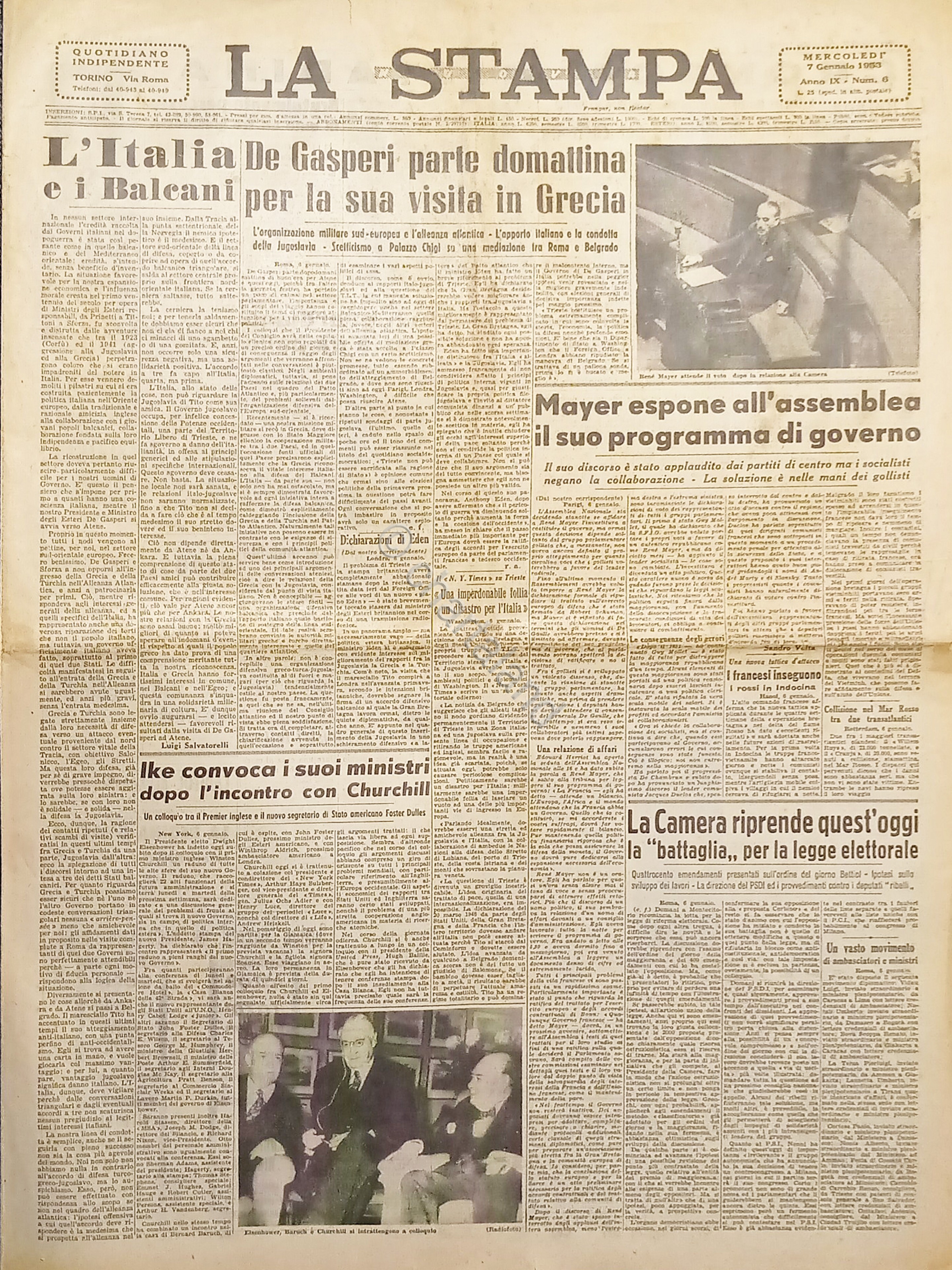 Quotidiano Torino - La Stampa N. 6 - 1953 Visita …