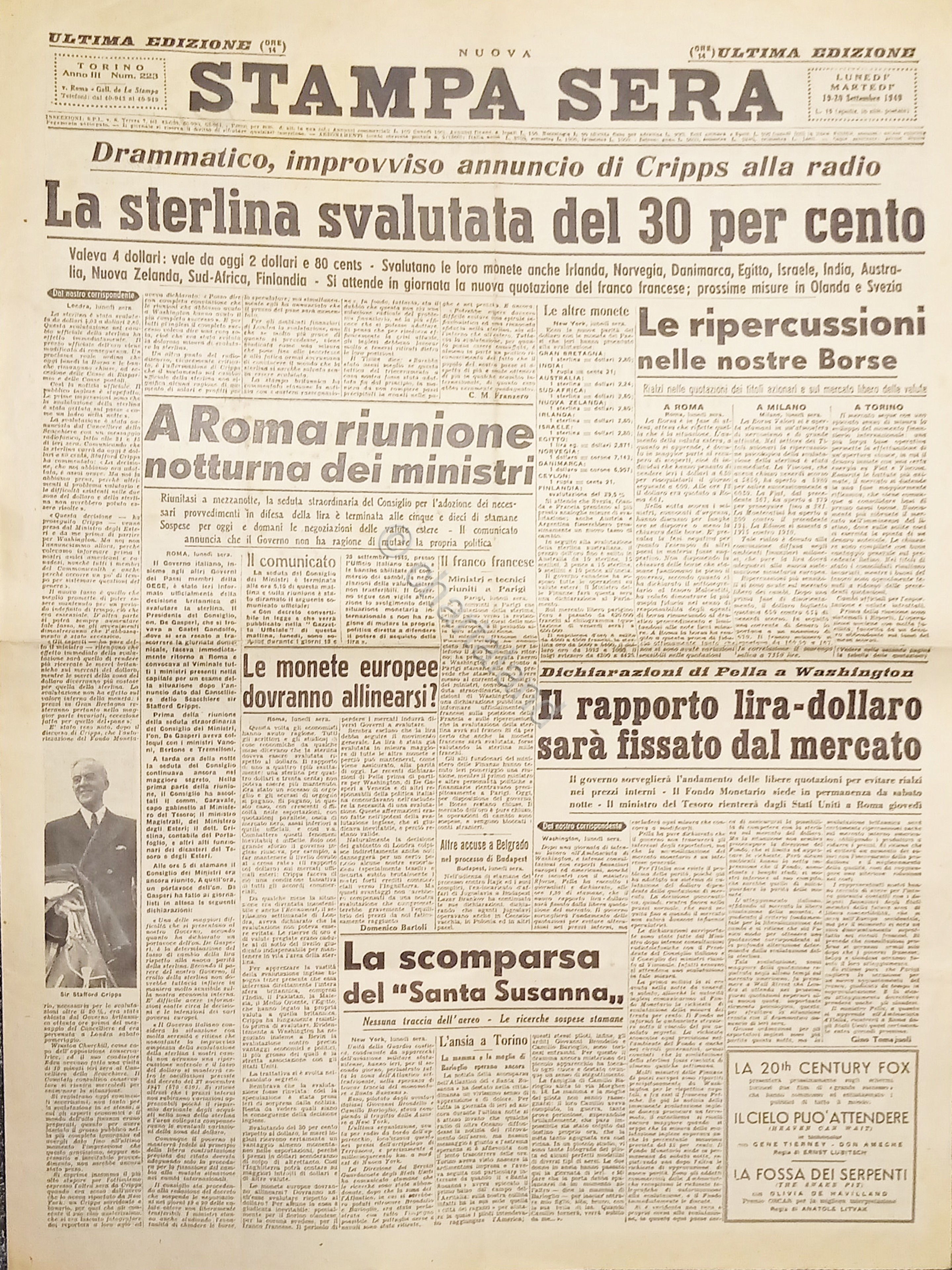 Quotidiano Torino - La Stampa Sera N. 223 - 1949 …