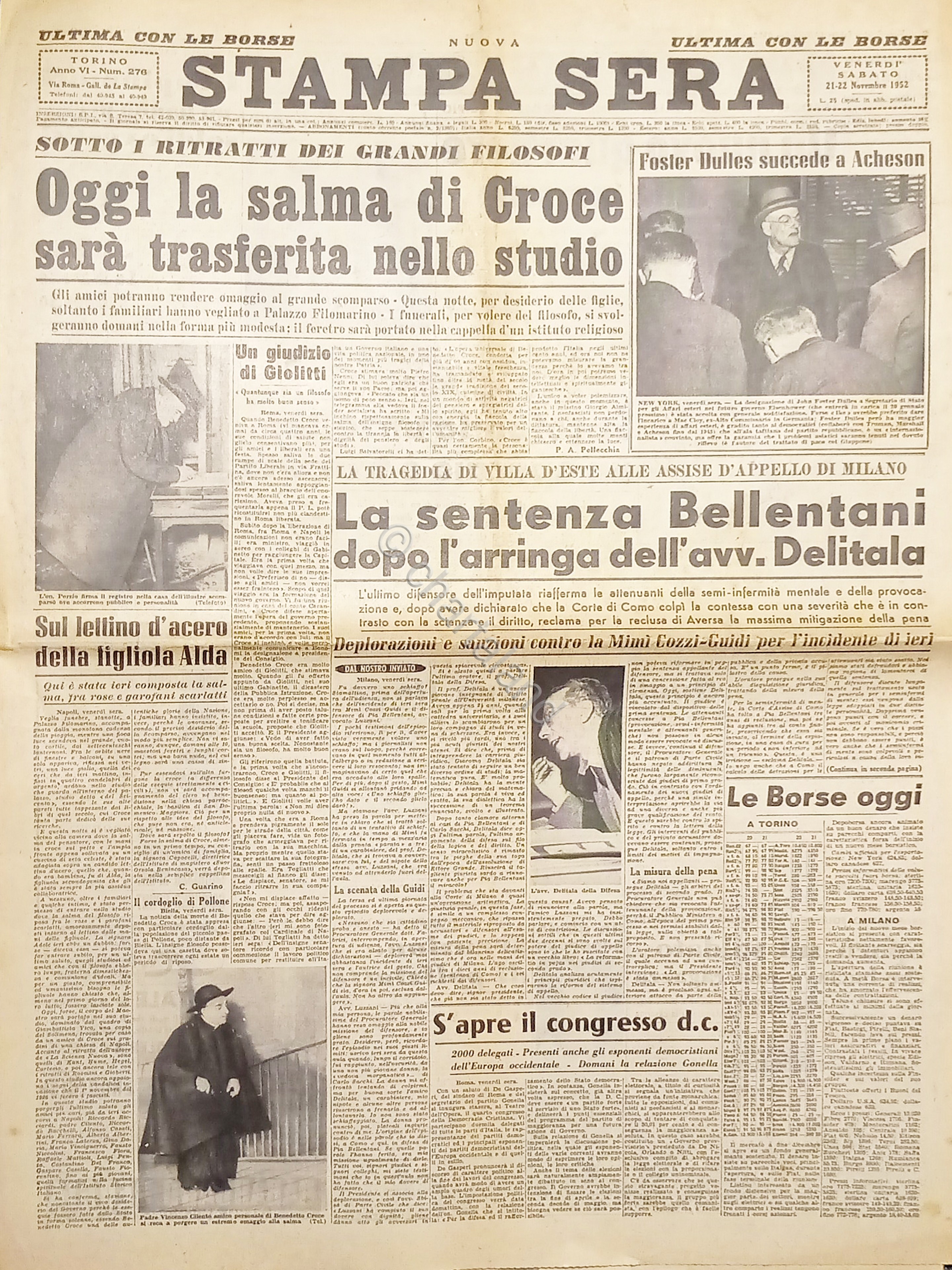 Quotidiano Torino - La Stampa Sera N. 276 - 1952 …