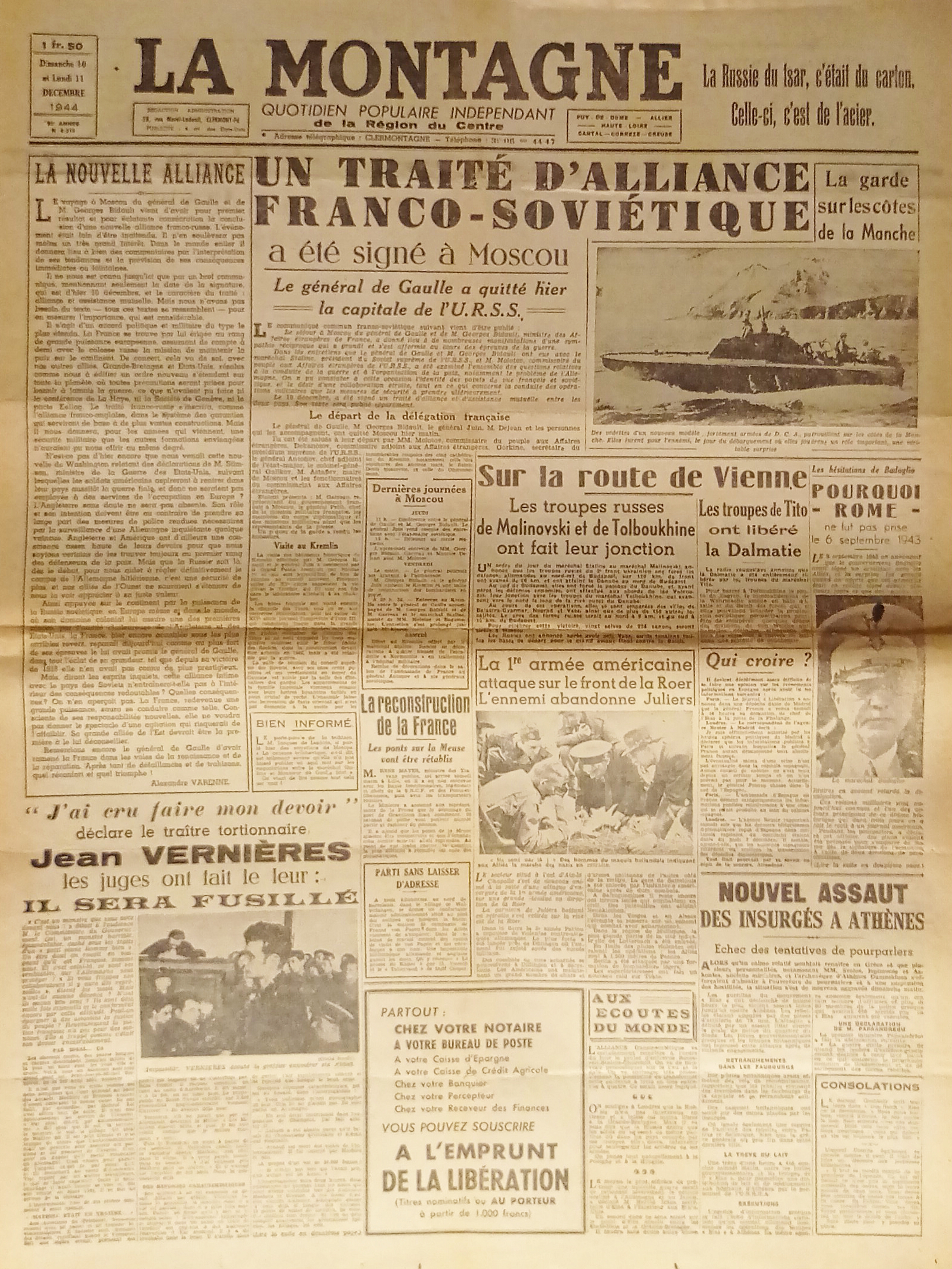 Quotidien - La Montagne N. 8.319 - 1944 Un traité …