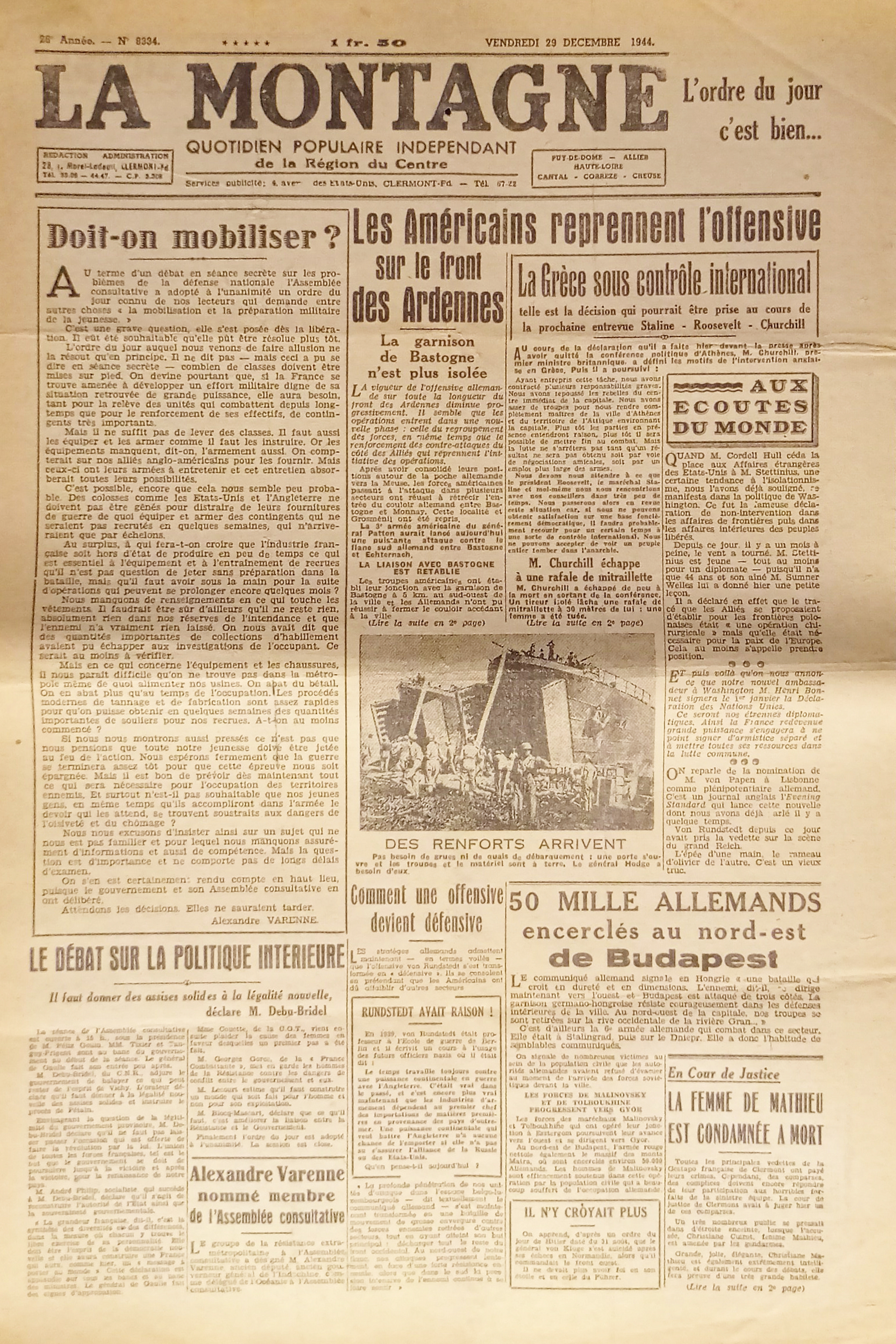 Quotidien - La Montagne N. 8334 - 1944 Les Americains …