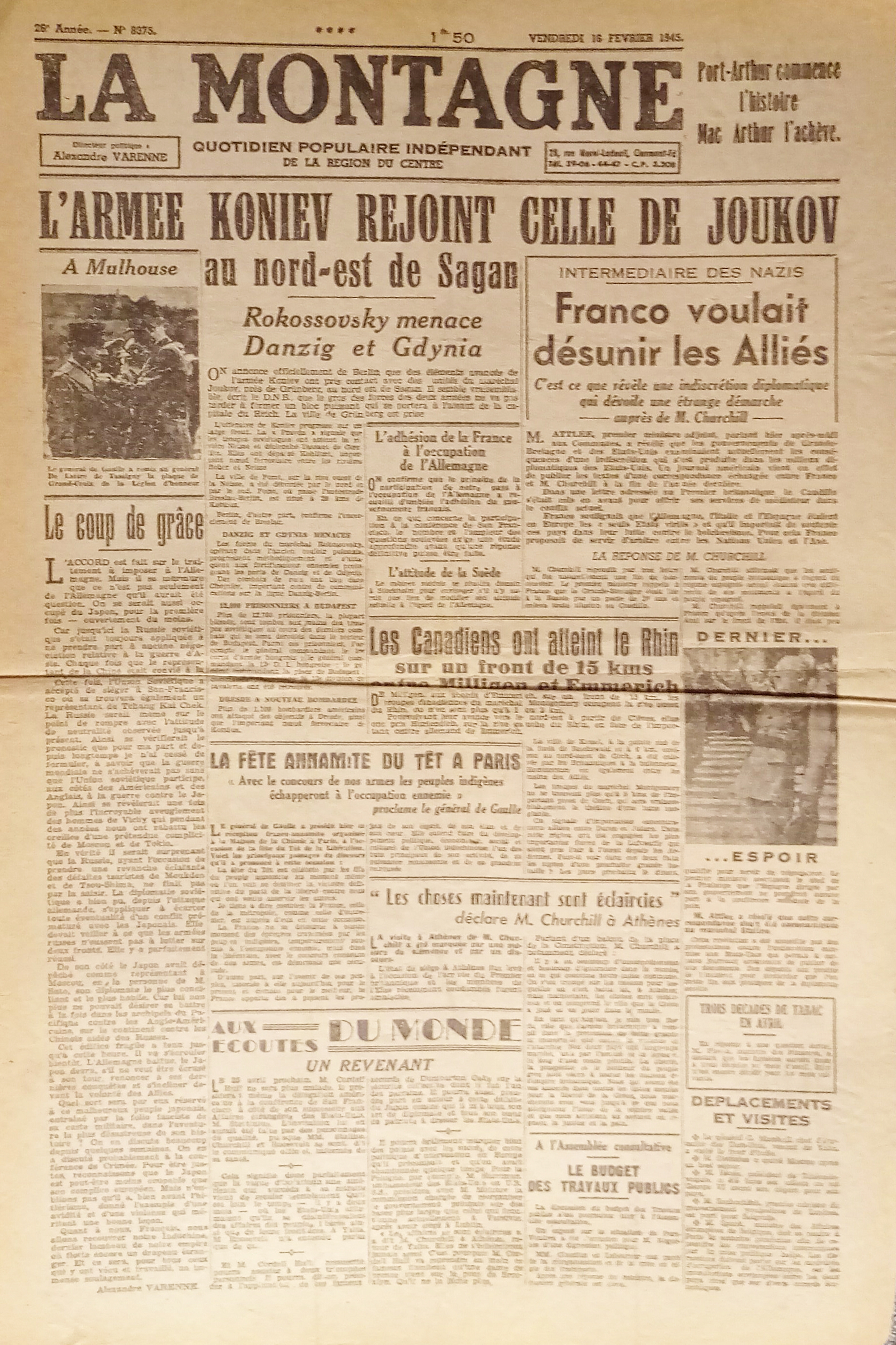 Quotidien - La Montagne N. 8375 - 1945 L'Armée Koniev …