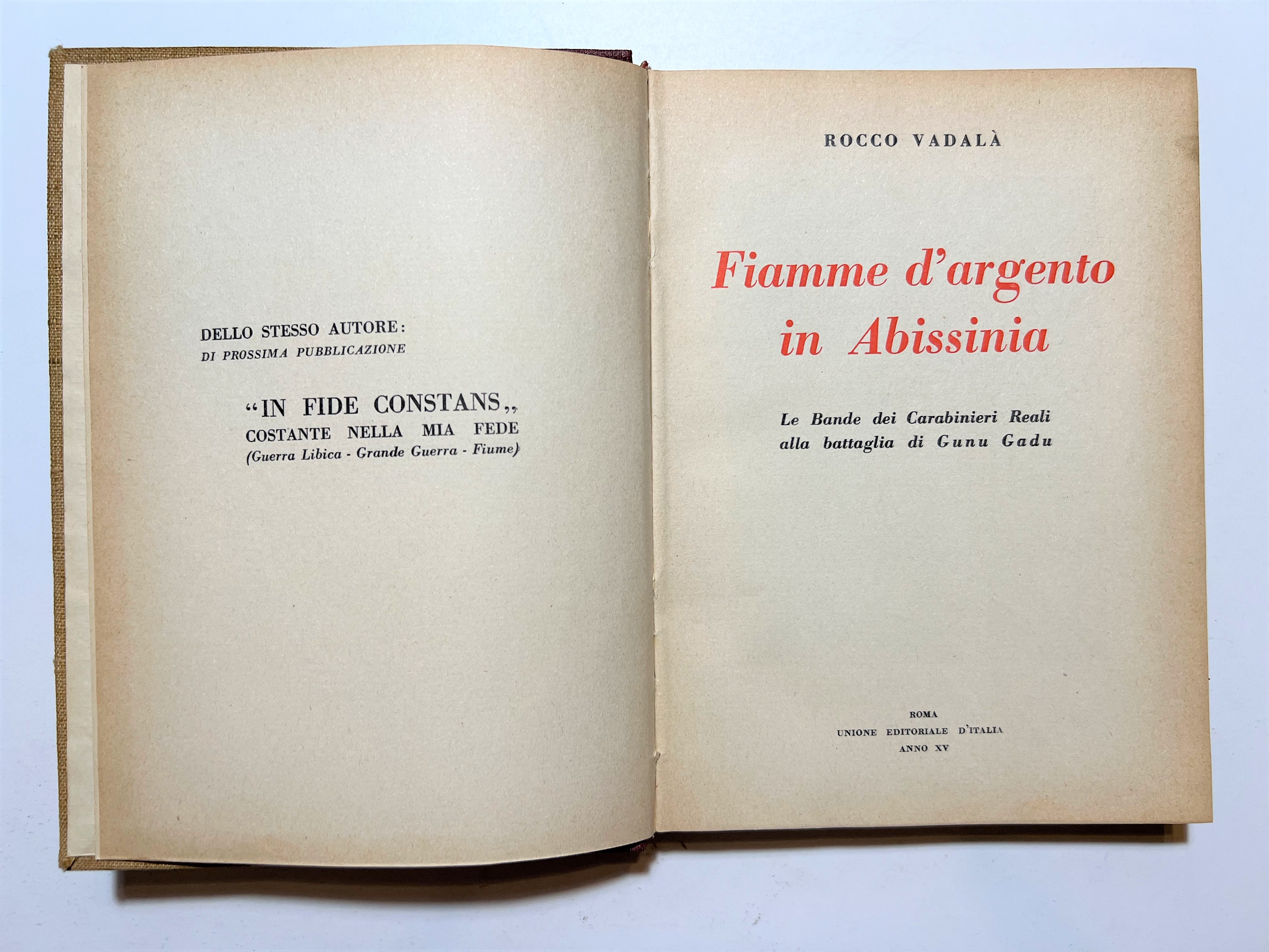 R. Vadalà - Fiamme d'Argento in Abissinia - ed. 1936