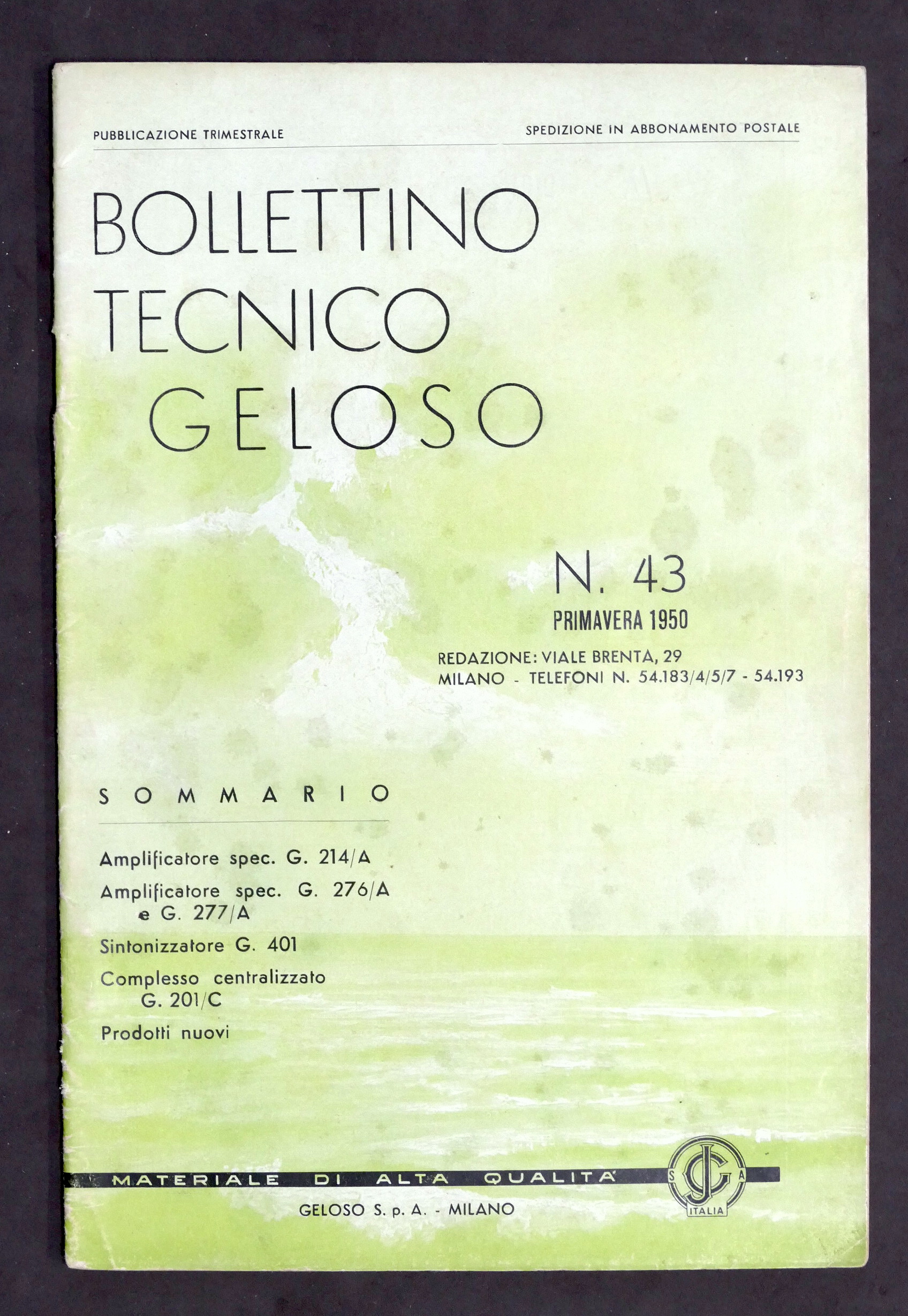 Radiotecnica - Bollettino Tecnico Geloso n. 43 - 1950