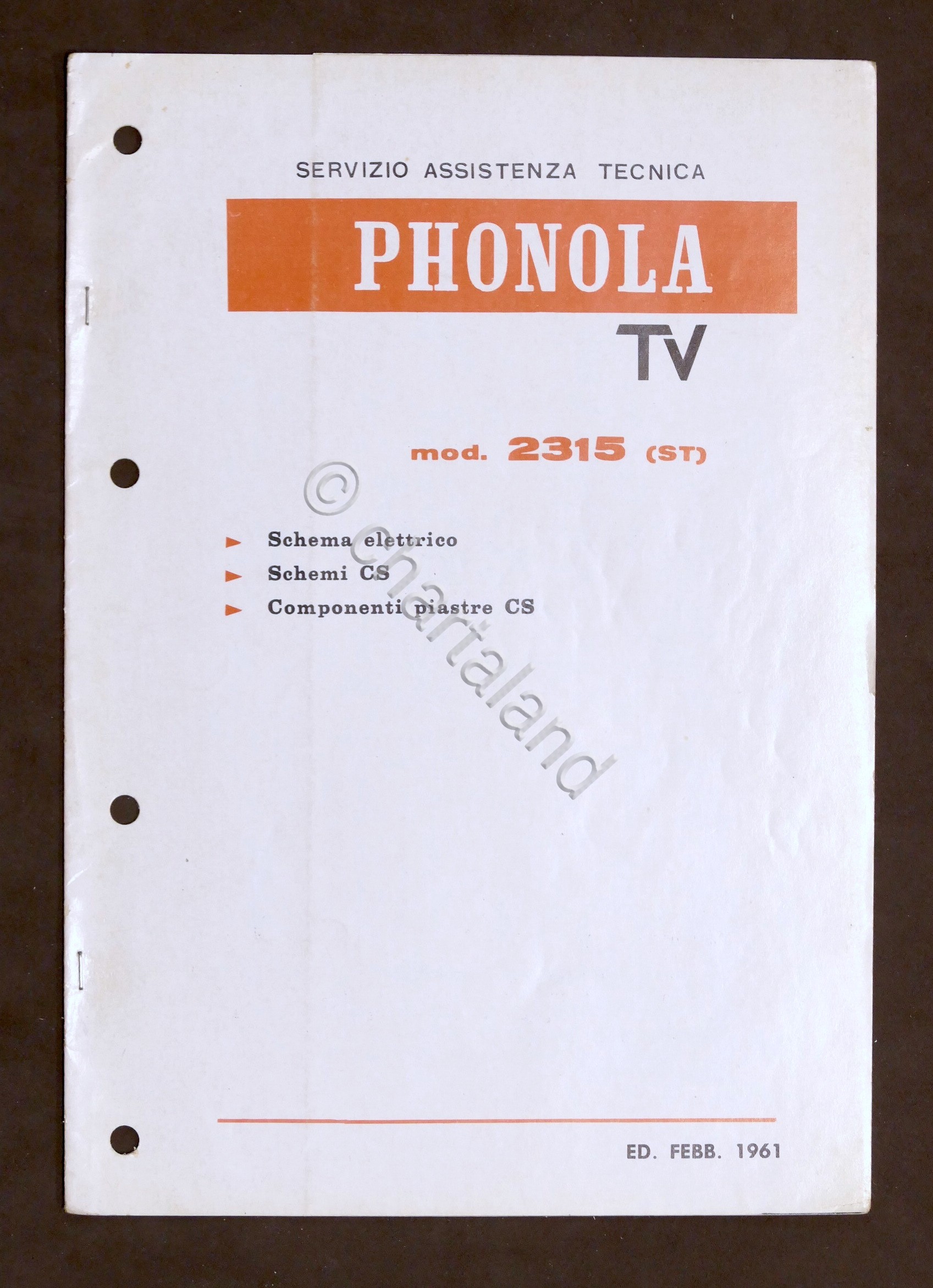 Radiotecnica - Phonola Tv - Schema elettrico - mod. 2315 …