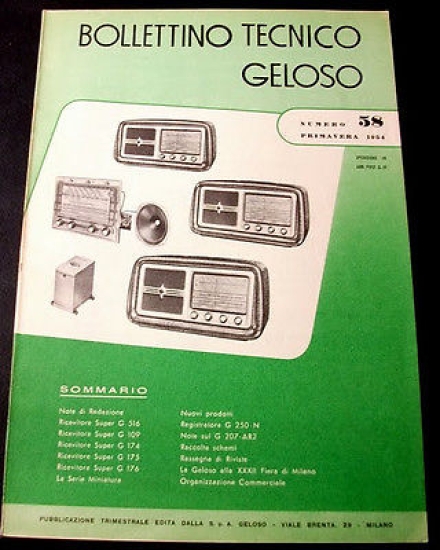 Radiotecnica Bollettino Tecnico Geloso n. 58 - 1954
