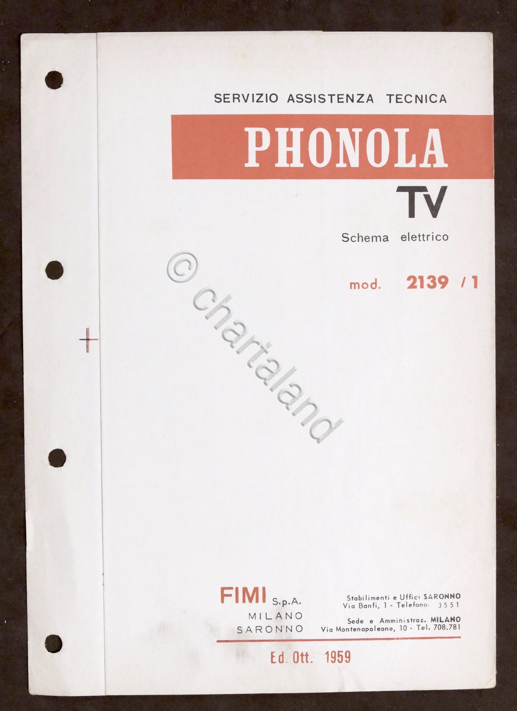 Radiotecnica Phonola Tv Schema elettrico - mod. 2139 / 1 …