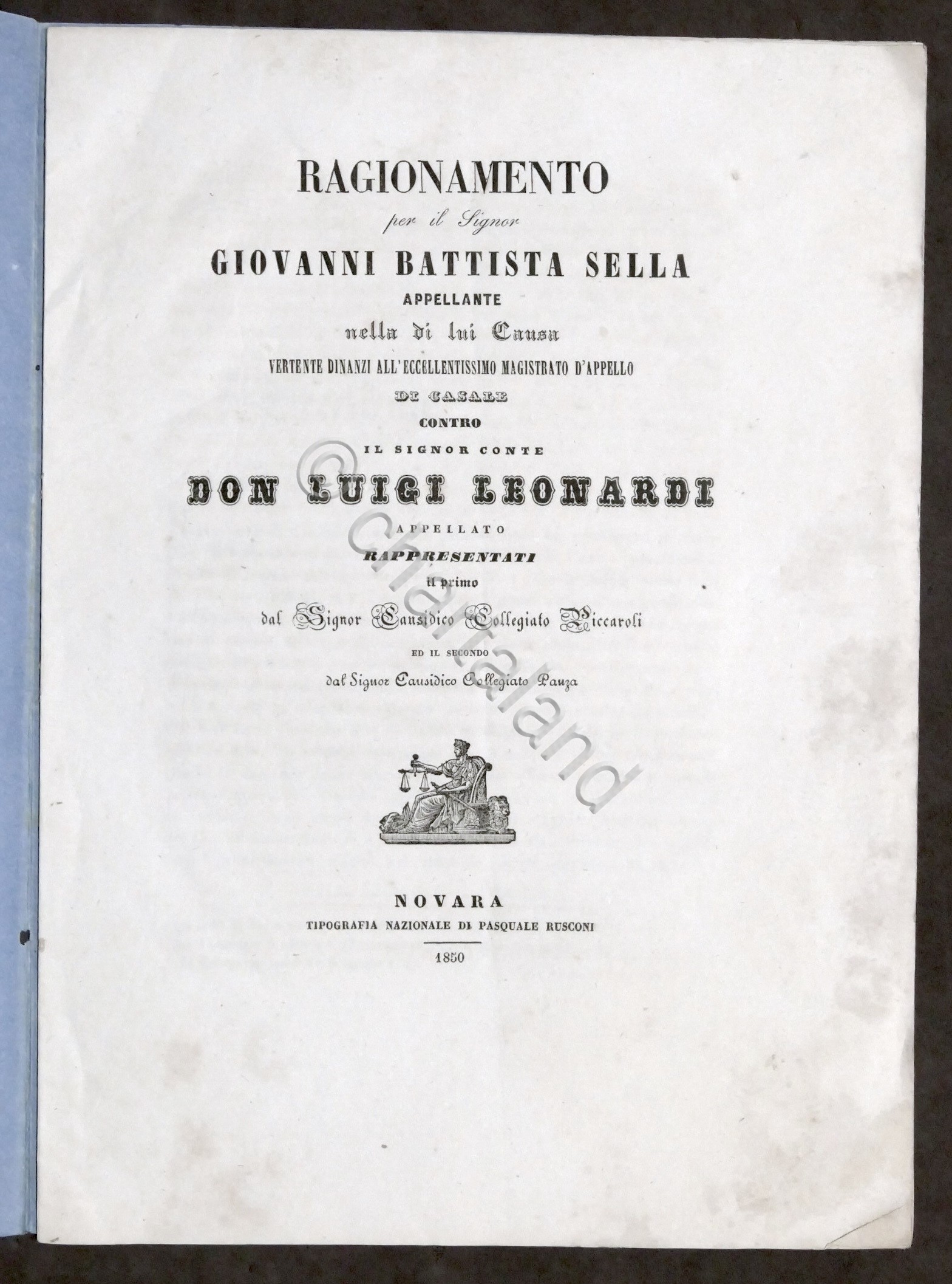 Ragionamento G. Battista Sella causa contro Conte Don Luigi Leonardi …