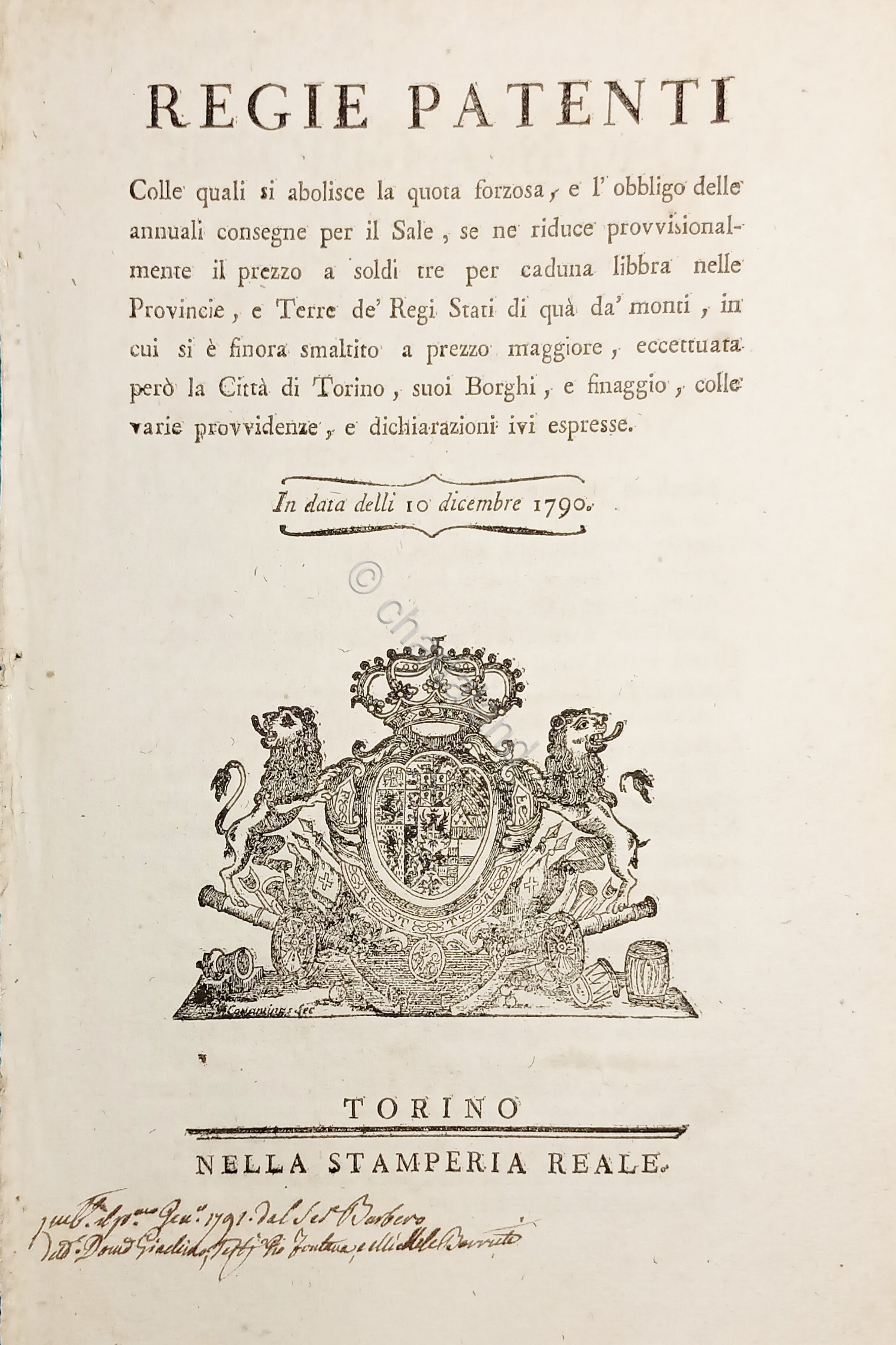 Regie Patenti - Abolizione quota forzosa per il Sale e …