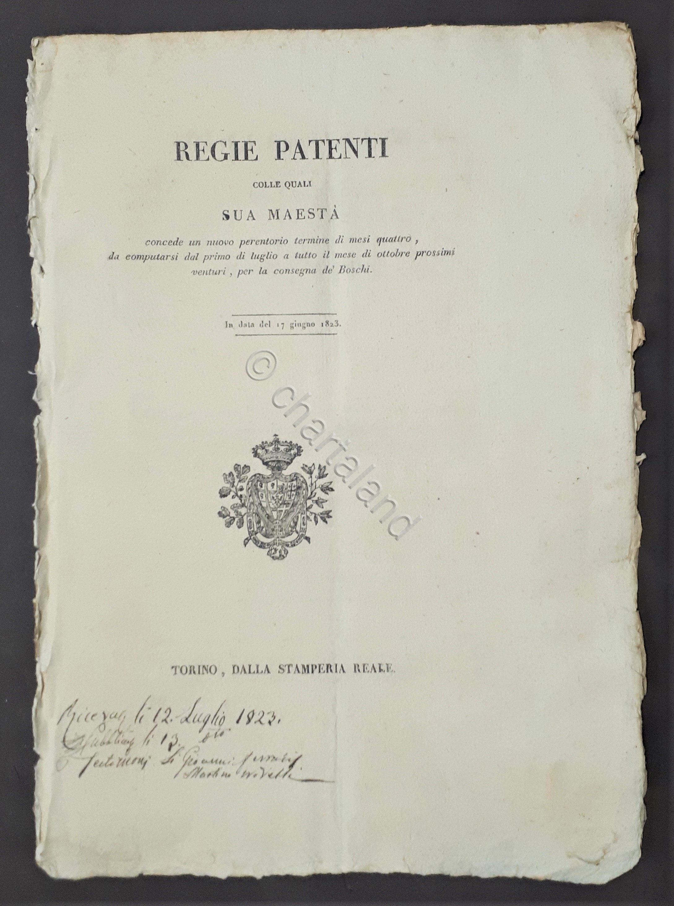 Regie Patenti - S. M. concede un nuovo di mese …