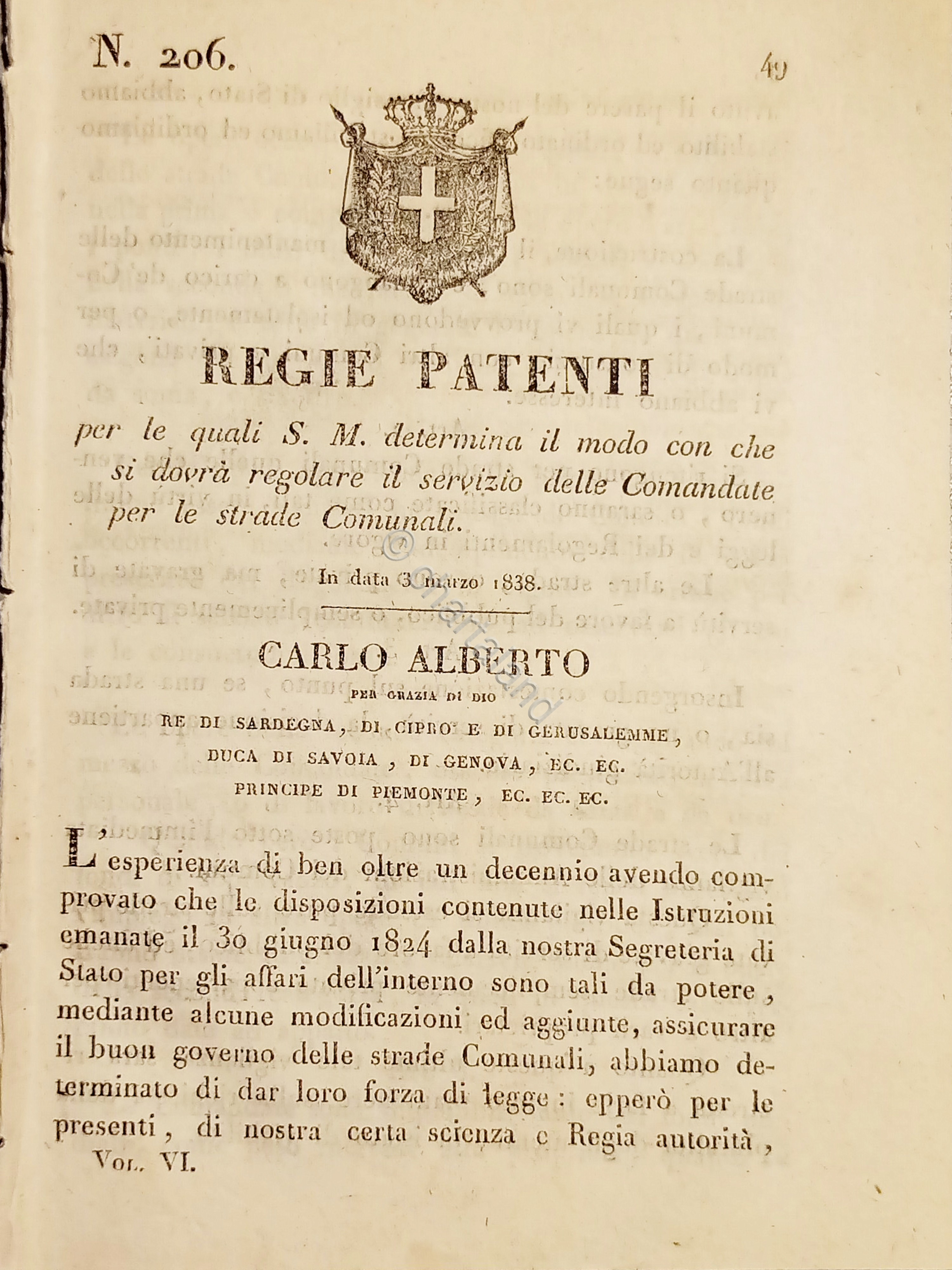 Regie Patenti Carlo Alberto - Servizio Comandate per le strade …