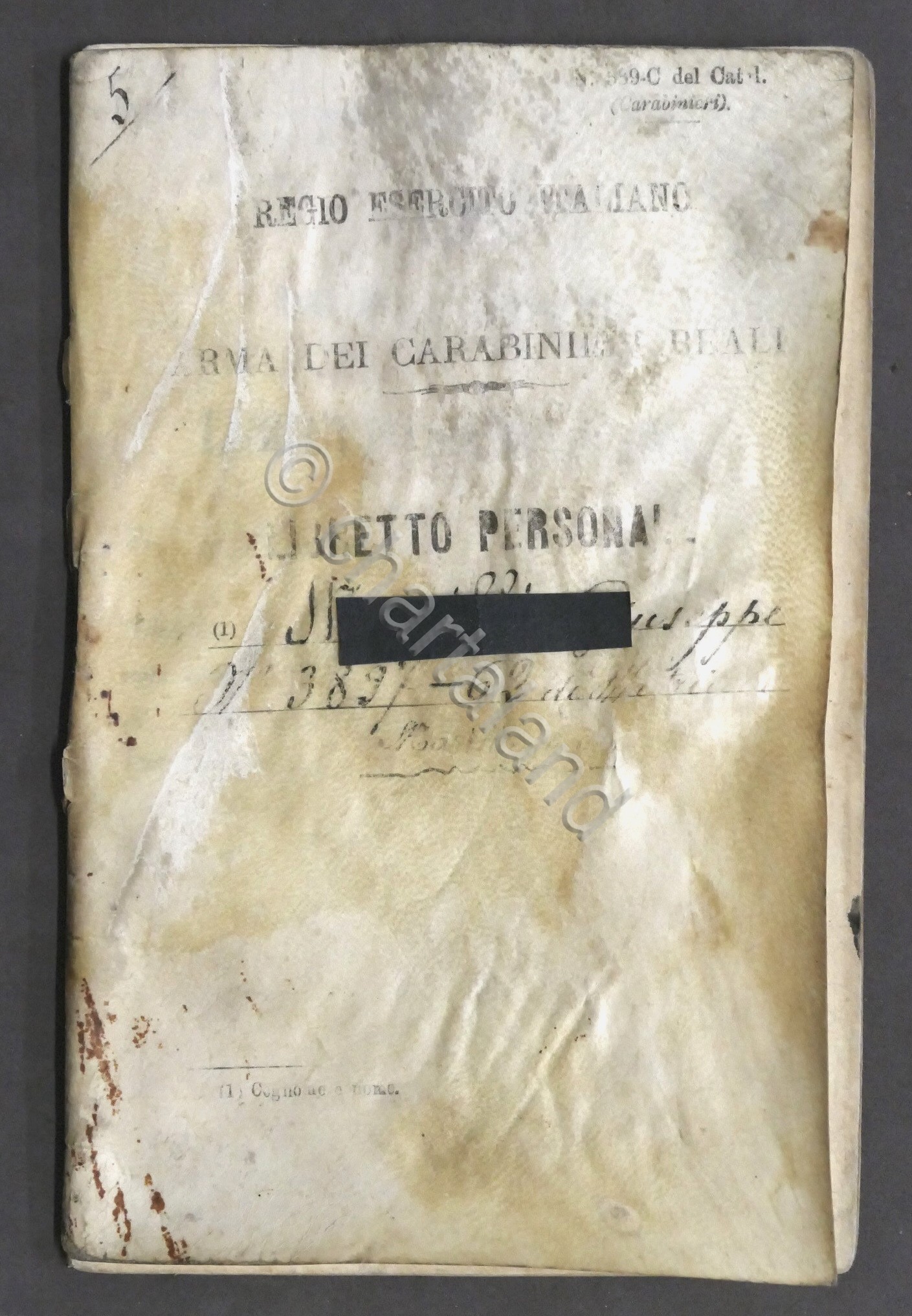 Regio Esercito Italiano Arma dei Carabinieri Libretto personale 1896 - …