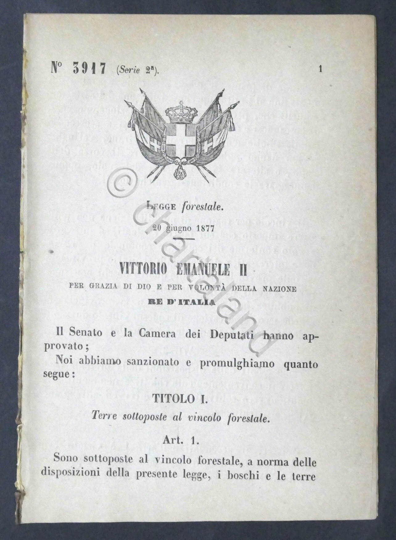 Regno d'Italia - Decreto N. 3917 - Legge Forestale - …