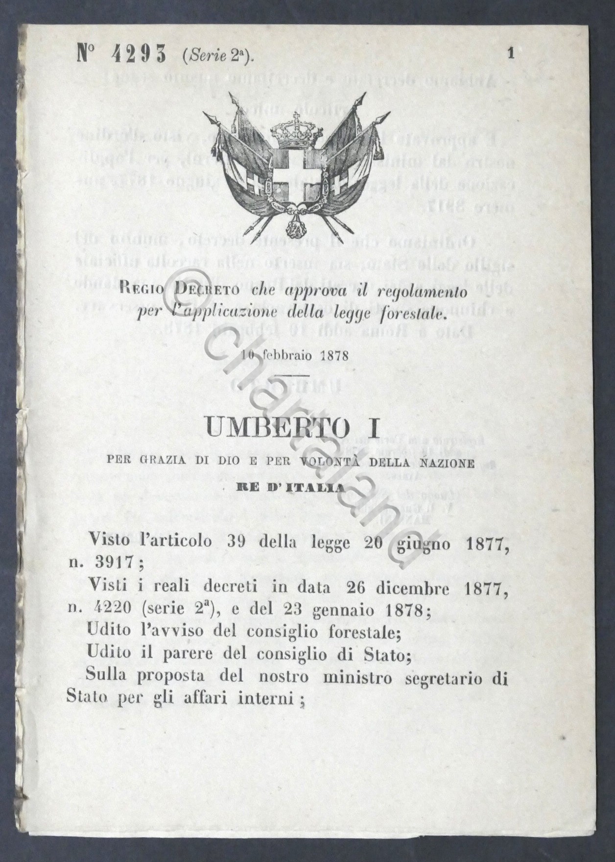 Regno d'Italia - Decreto N. 4293 - Regolamento per Legge …