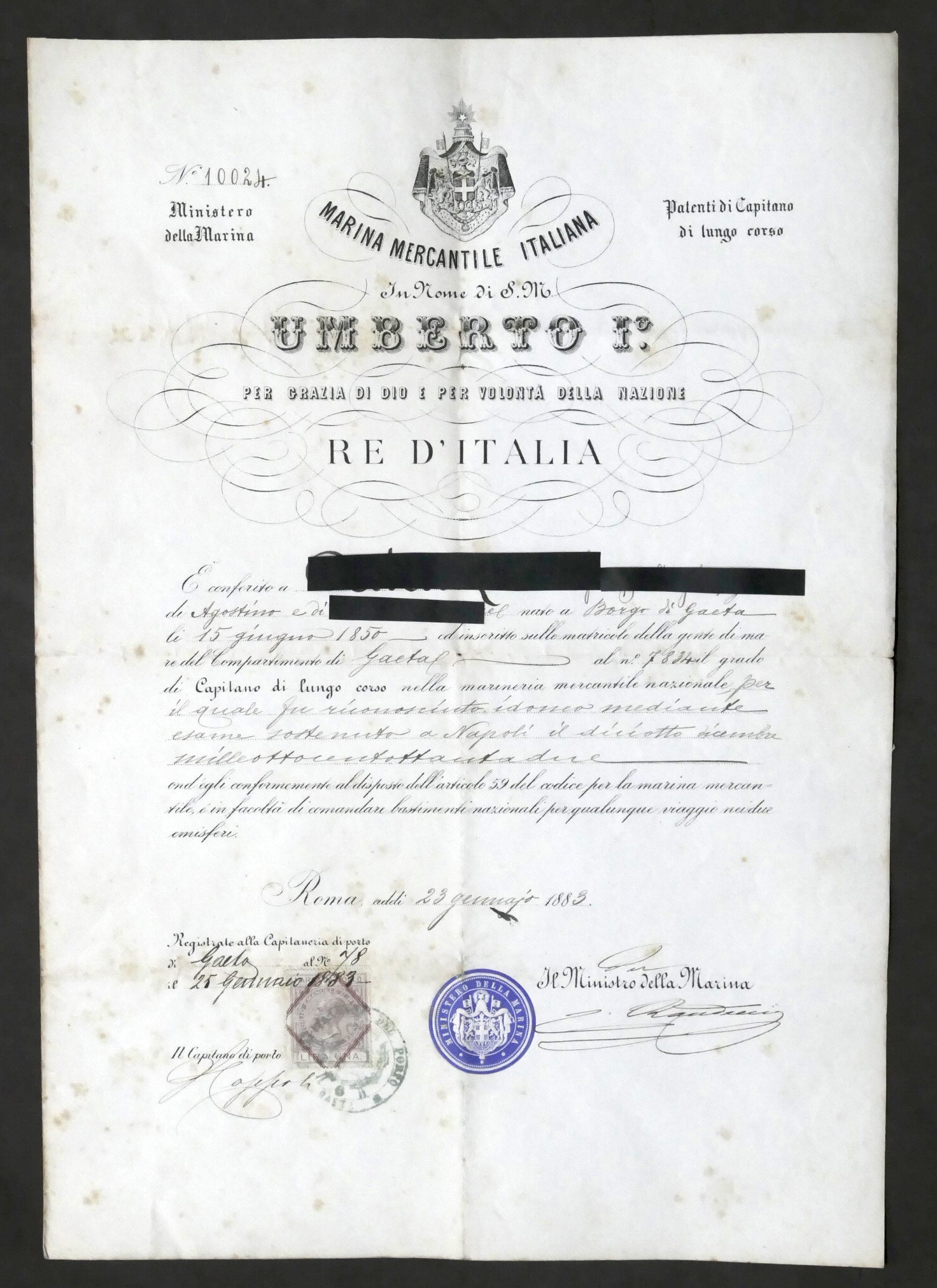 Regno d'Italia - Patente di Capitano di Lungo Corso - …