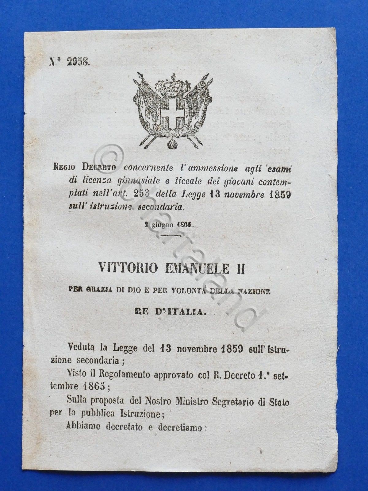 Regno d'Italia Regio Decreto ammissione esami licenza ginnasiale e liceale …