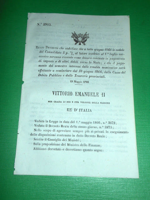 Regno d' Italia Regio Decreto Cedole di Pagamento x Imposte …