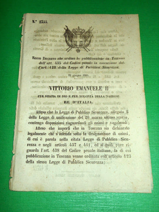 Regno d' Italia Regio Decreto Codice Penale Pubblica Sicurezza in …