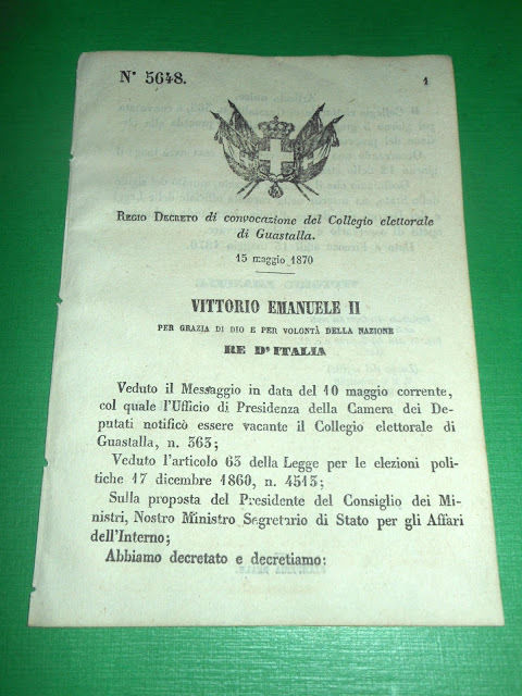 Regno d' Italia Regio Decreto Convocazione Collegio Elettorale di Guastalla …