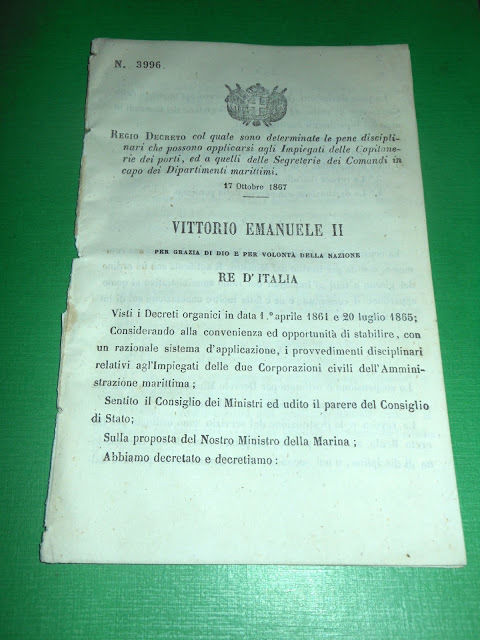 Regno d' Italia Regio Decreto Pene Disciplinari Imiegati Capitamerie Porti …