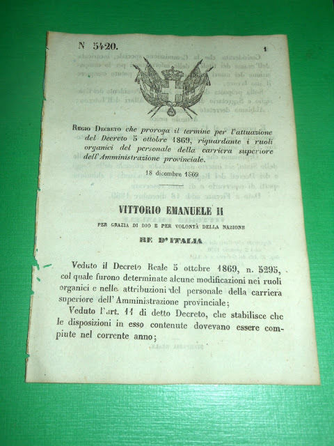 Regno d' Italia Regio Decreto Personale Amministrazione Provinciale 1869