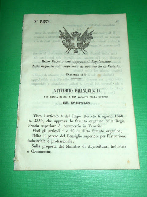 Regno d'Italia Regio Decreto Regolamento Scuola Superiore Commercio Venezia 1870