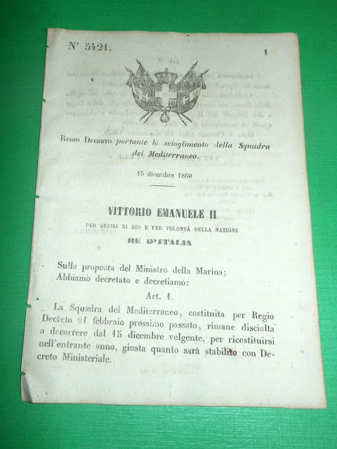 Regno d'Italia Regio Decreto Scioglimento Squadra del Meditarraneo 1869