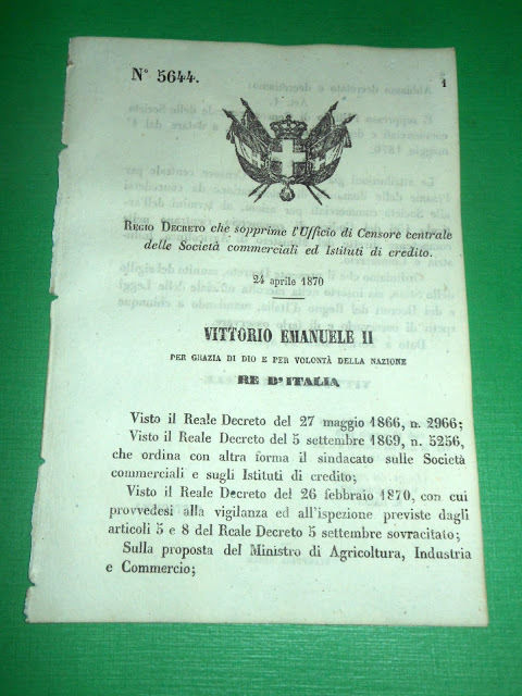 Regno d' Italia Regio Decreto Sopressione Ufficio Censore Istituti Credito …
