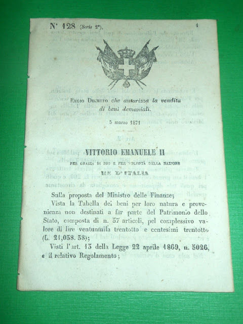 Regno d'Italia Regio Decreto Vendita Beni Demaniali - Firenze 1871