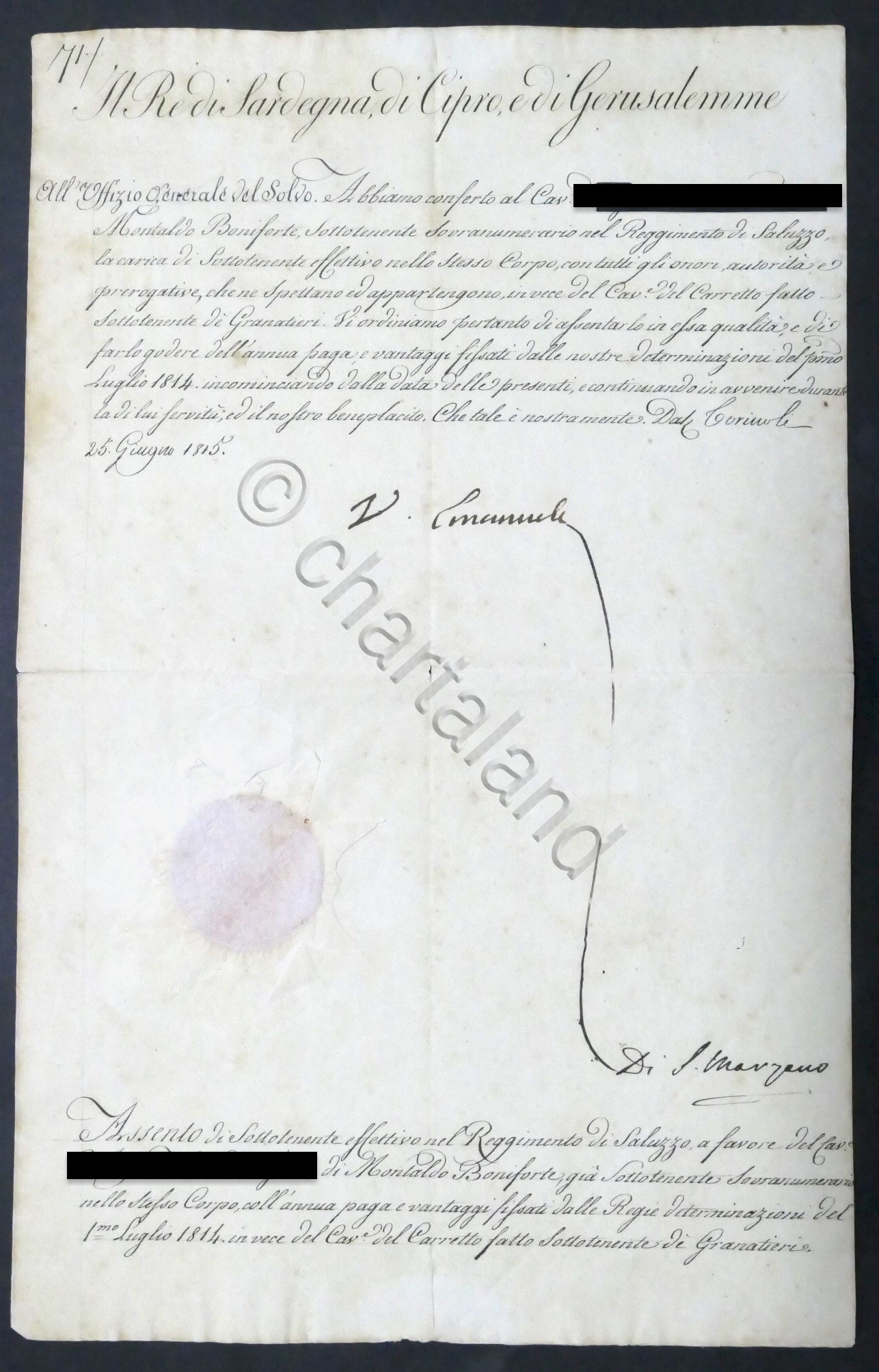 Regno di Sardegna - Decreto con autografo Re Vittorio Emanuele …