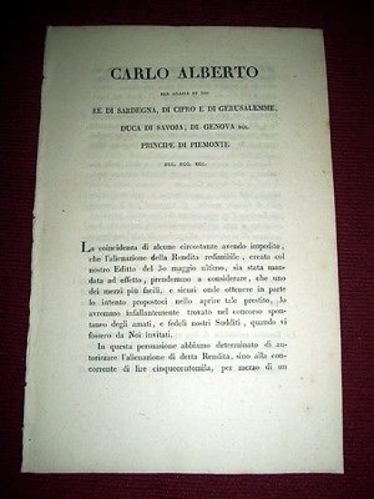 Regno di Sardegna Decreto Alienazione della Rendita Redimibile 1831