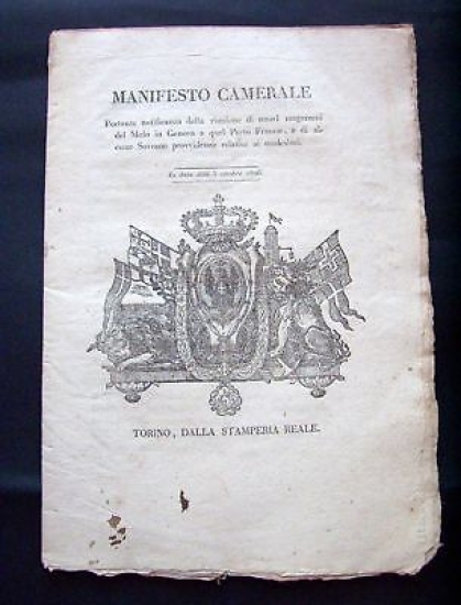 Regno di Sardegna Manifesto Camerale Molo di Genova e Porto …