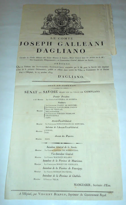 Regno di Sardegna Manifesto Tabella delle Autorità del Senato di …