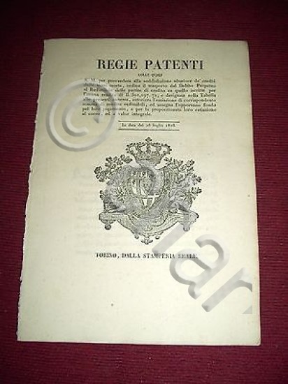 Regno di Sardegna Regie Patenti Crediti delle Mani Morte Debito …