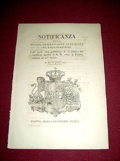 Regno di Sardegna Torino Notifica 5° Elenco Creditori verso la …