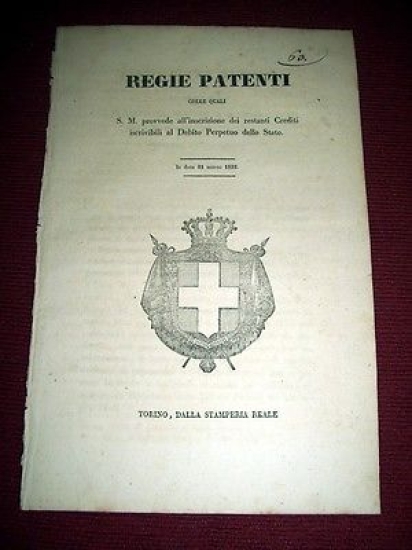 Regno di Sardegna Torino Regie Patenti Iscrizione Crediti Debito Perpetuo …
