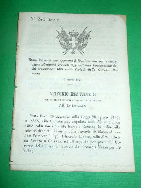 Regno Italia Regio Decreto Regolamento Convenzione Società Ferrovie Romane 1871