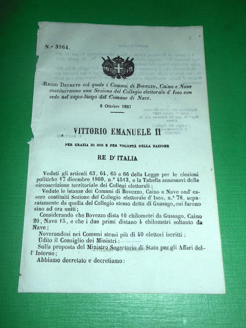 Regno Regio Decreto Comuni di Bovezzo Caino e Nave Sezione …