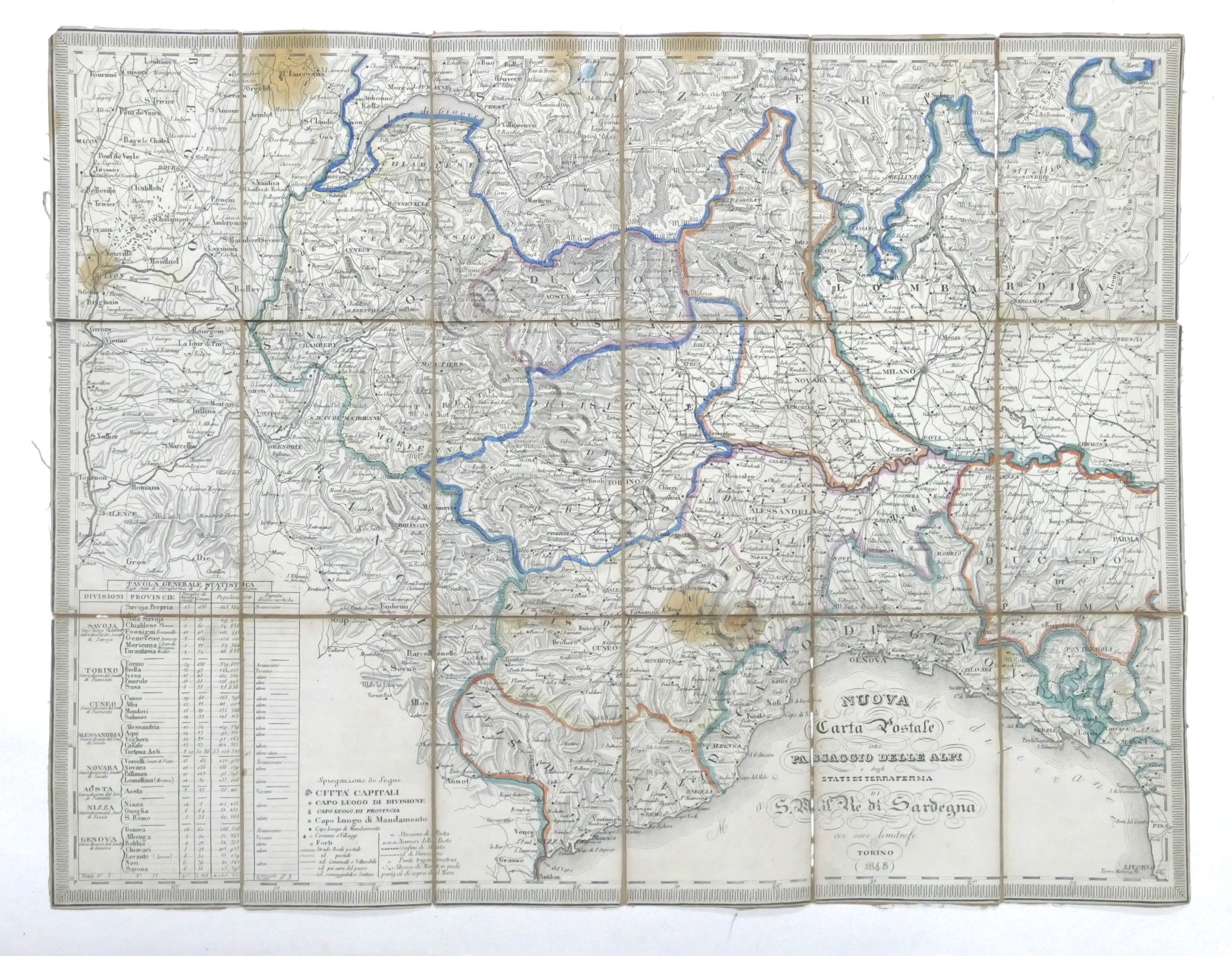 Regno Sardegna - Nuova Carta Postale Passaggio Alpi e Stati …