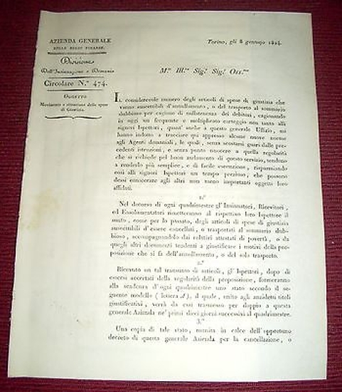 Regno Sardegna Savoia Torino Circolare Movimento Situazione Spese Giustizia 1824