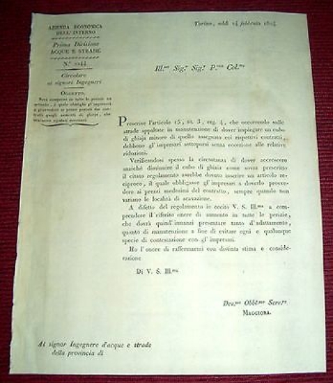 Regno Sardegna Savoia Torino Circolare Prezzo Ghiaia Manutenzione Strade 1824