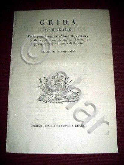 Regno Sardegna Savoia Torino Grida Camerale Pesca Fiumi Roja Vara …