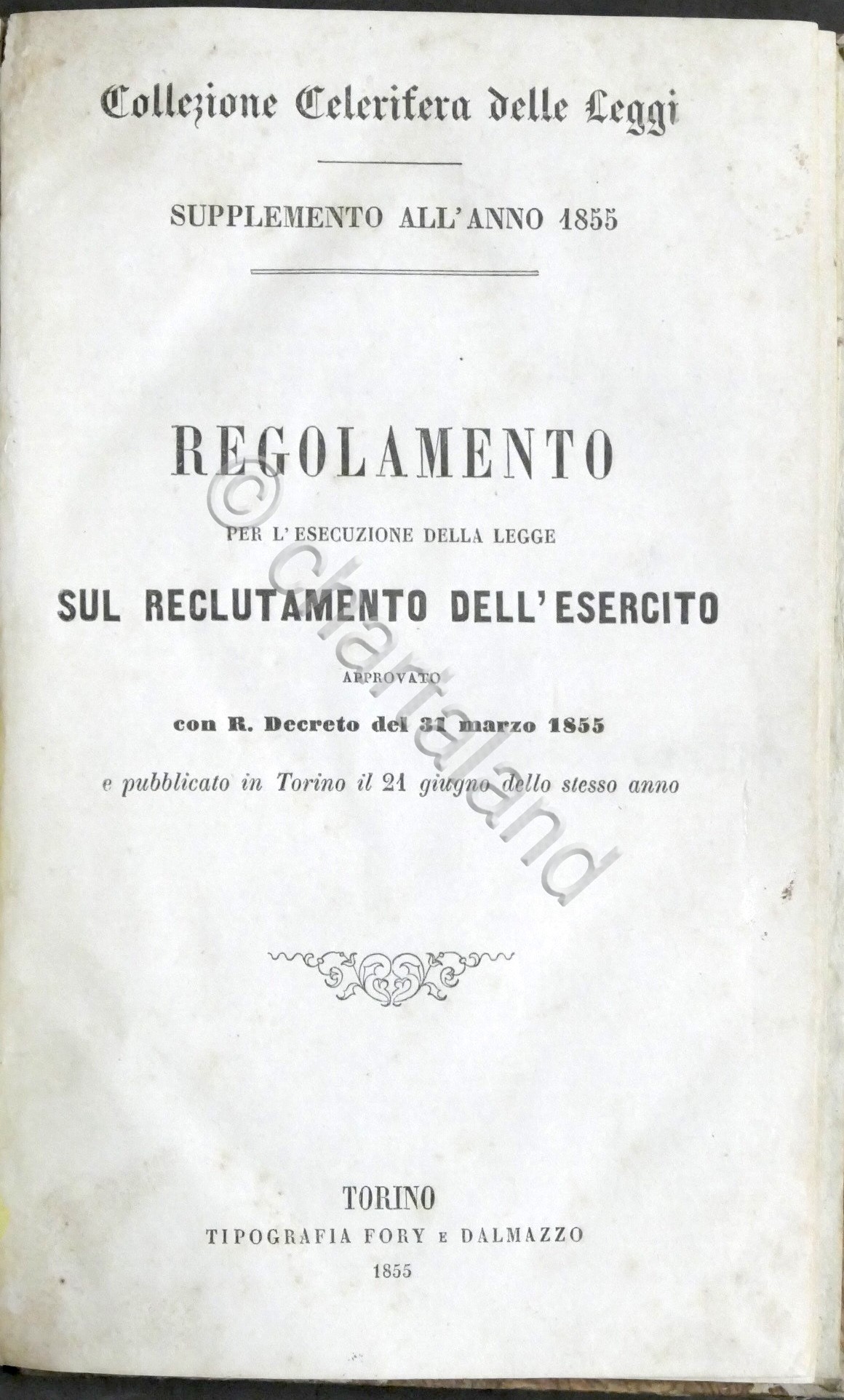 Regolamento per l'esecuzione della legge sul reclutamento dell'esercito - 1855