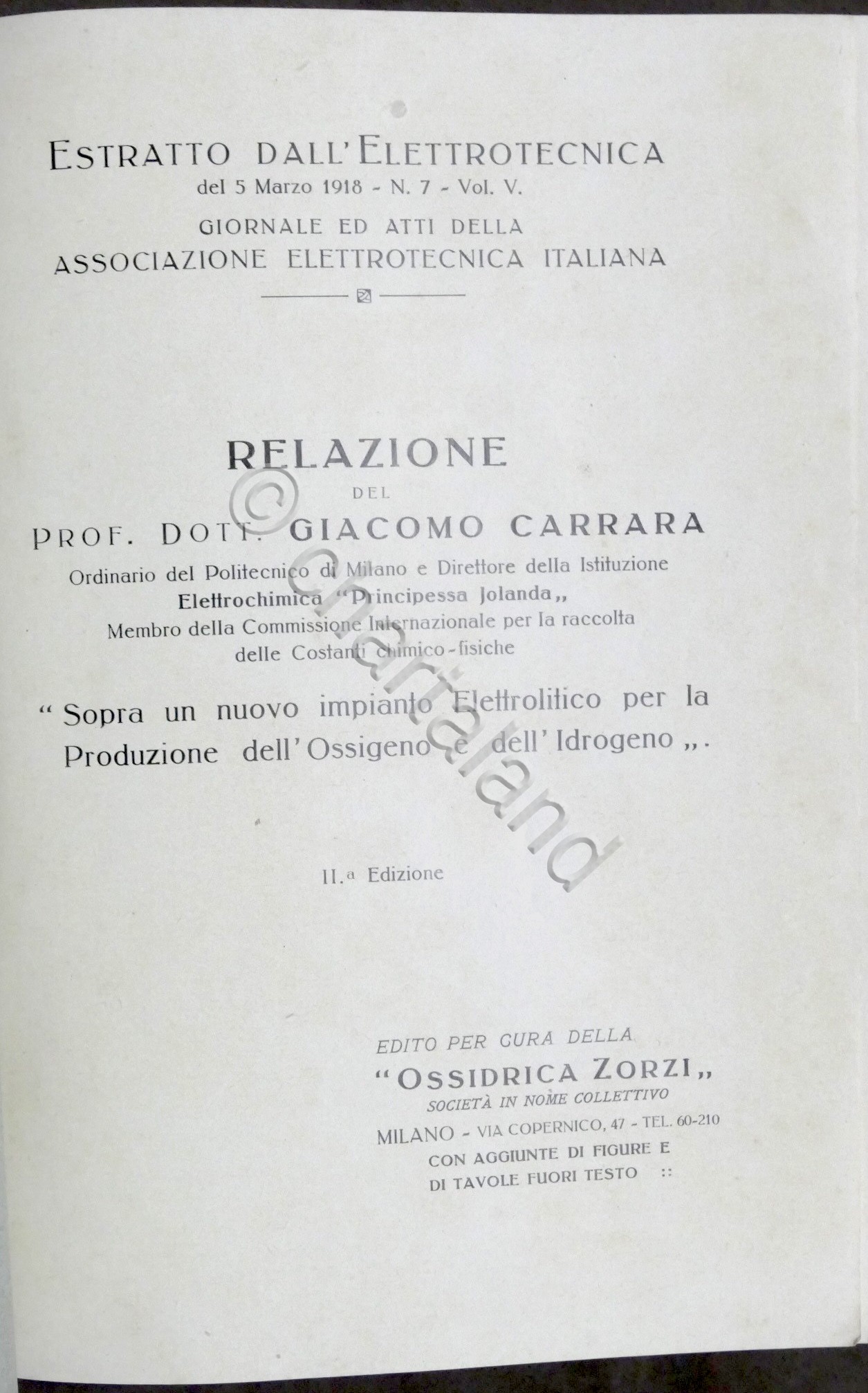 Relazione del prof. Giacomo Carrara sopra nuovo impianto Elettrolitico - …